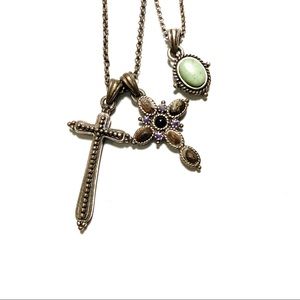 Lucky Brand two strand silver tone cross necklace